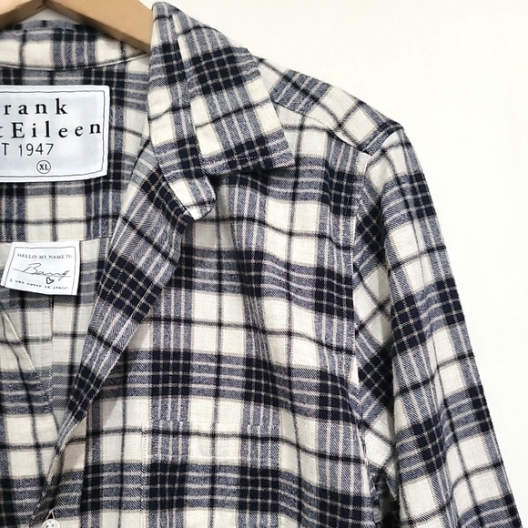 Unworn Frank & Eileen Barry Plaid Tailored Flannel Button Up Shirt, Grey & White - Picture 7 of 11